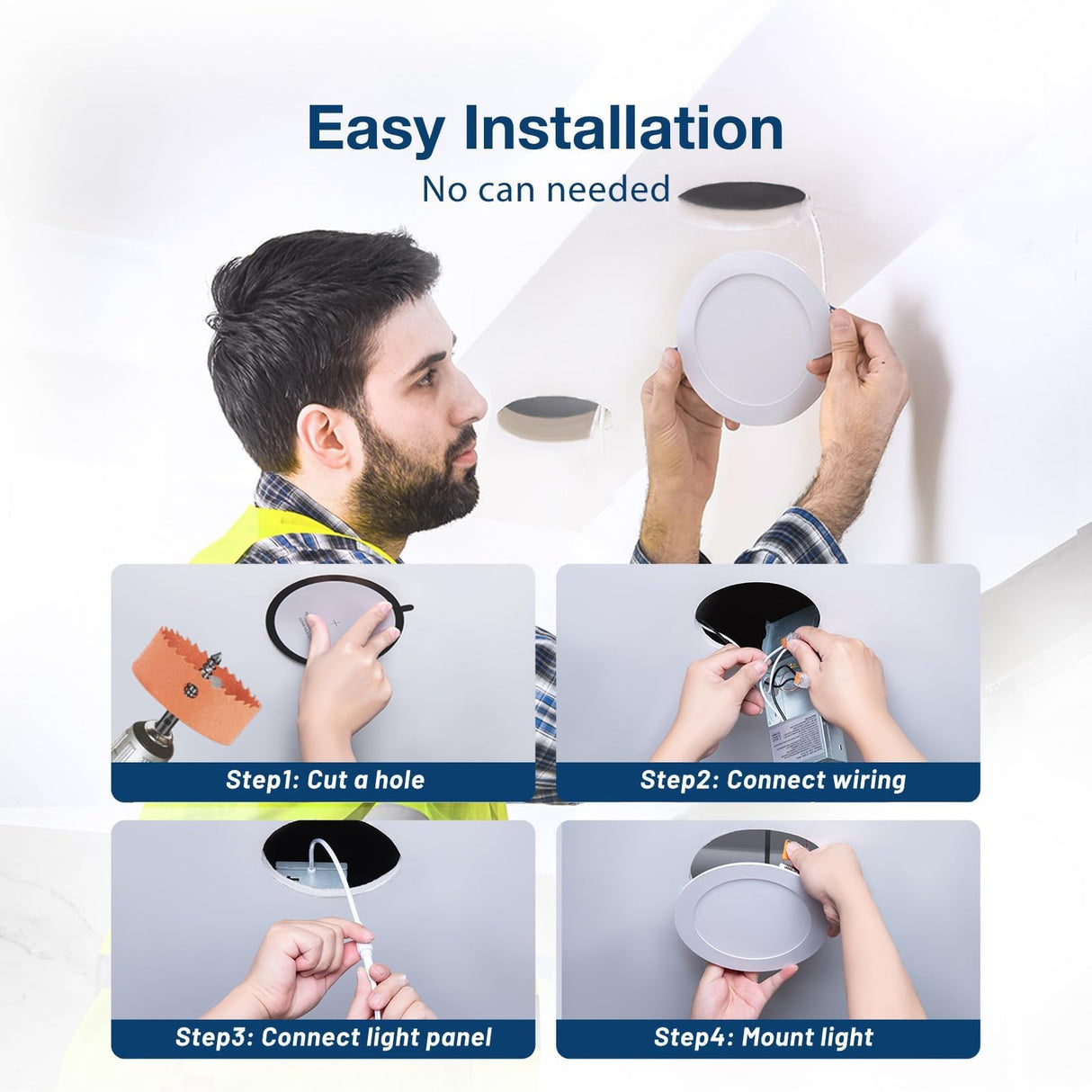 Amico 6 Pack 6 Inch 5CCT Ultra-Thin LED Recessed Ceiling Light with Junction Box, 2700K/3000K/3500K/4000K/5000K Selectable, 12W Eqv 110W 1050LM Brightness Dimmable Canless Wafer Downlight, ETL & FCC