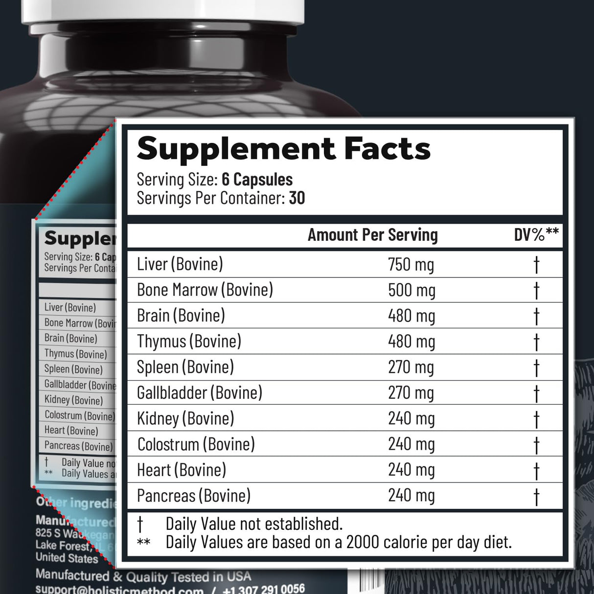 Beef Organ Supplement Grass Fed Complex for Men and Women - 10 Carnivore Meat Proprietary Blend of Beef Liver, Marrow, Brain, Thymus, Spleen, Kidney, Colostrum, Heart, Pancreas, Gallbladder -180 Caps