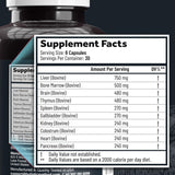 Beef Organ Supplement Grass Fed Complex for Men and Women - 10 Carnivore Meat Proprietary Blend of Beef Liver, Marrow, Brain, Thymus, Spleen, Kidney, Colostrum, Heart, Pancreas, Gallbladder -180 Caps