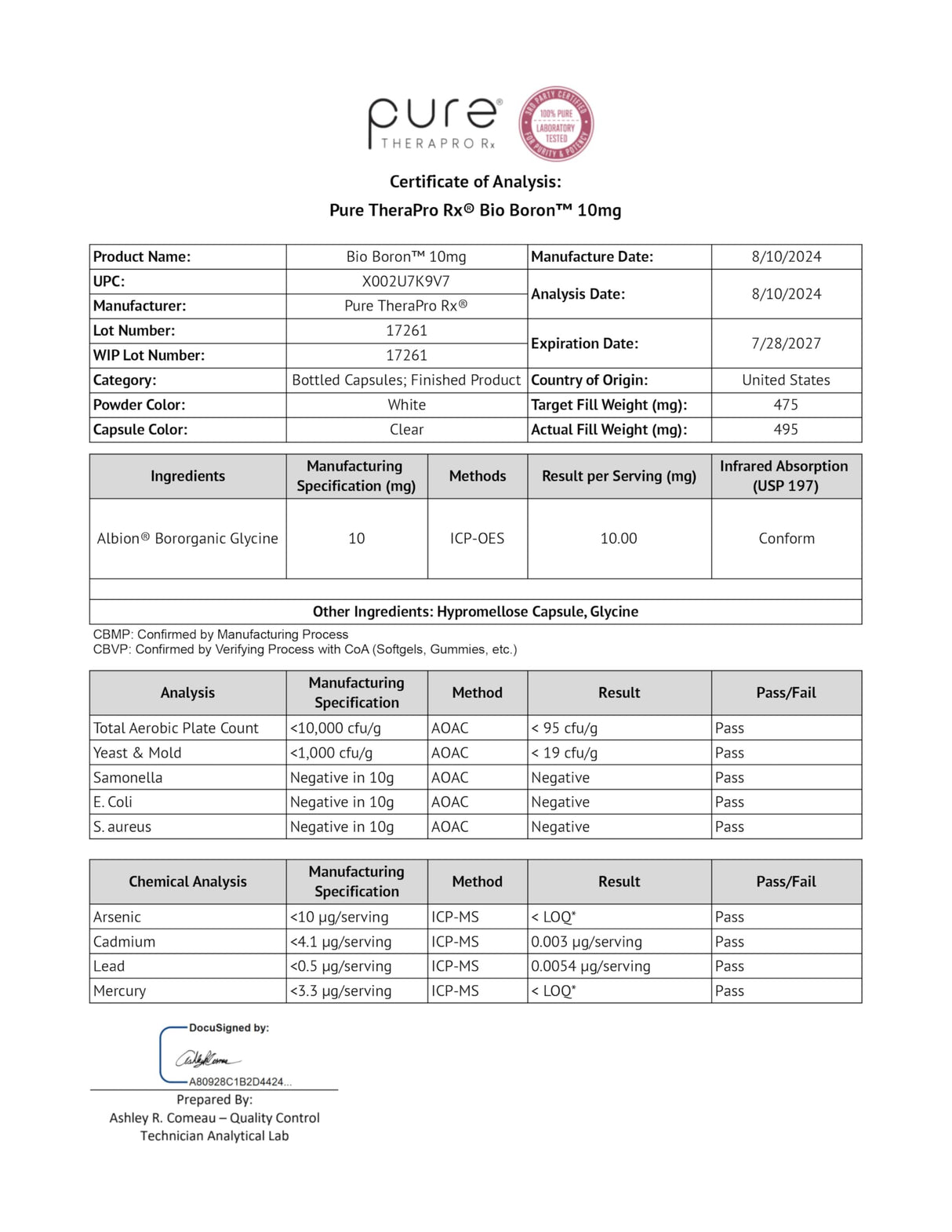 Pure TheraPro Rx Bio Boron 10mg, 3 Months Supply - Bororganic Glycine Boron for Men & Women - Premium Formula for Bone Health, Joint Flexibility, Cardiovascular Function & Immunity Support