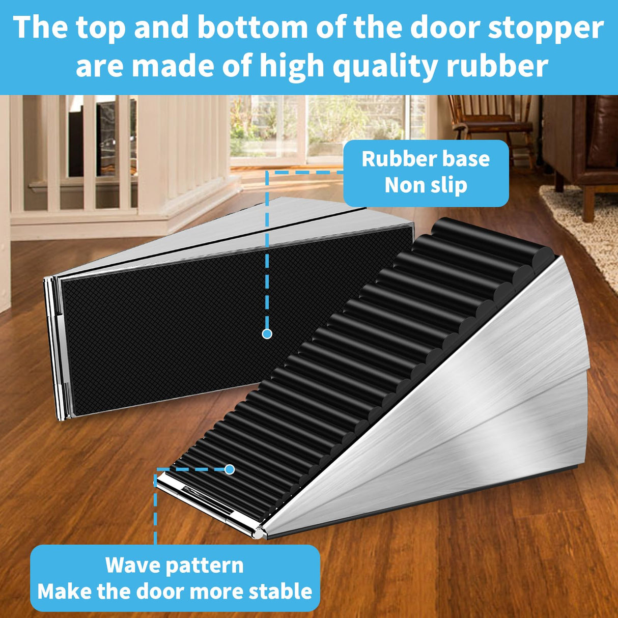 AIMAXINKE Strongest Adjustable Spring Loaded Large Door Stopper - Heavy Duty Tall Door Stop Wedge Door Stoppers for Bottom of Doors,Tall up to 3 in Doorstop Stainless steels Made Suits Any Heavy Gate