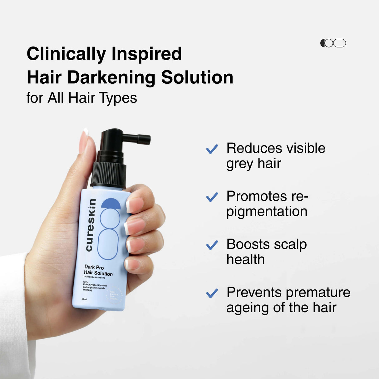 Cureskin Anti Grey Hair Serum | Reverses & Limits Hair Greying | Dark Pro Hair Solution Natural Hair Darkener (60 ml (Pack of 1))