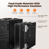 CAMMOO 95Qt Non-Electrical Food Warmer with Wheels, 304 Stainless Steel Latch, Catering Food Warmers for Parties LLDPE Insulated Food Carrier for 6 Full-Size Pans(NOT Included), Hot Boxes for Catering