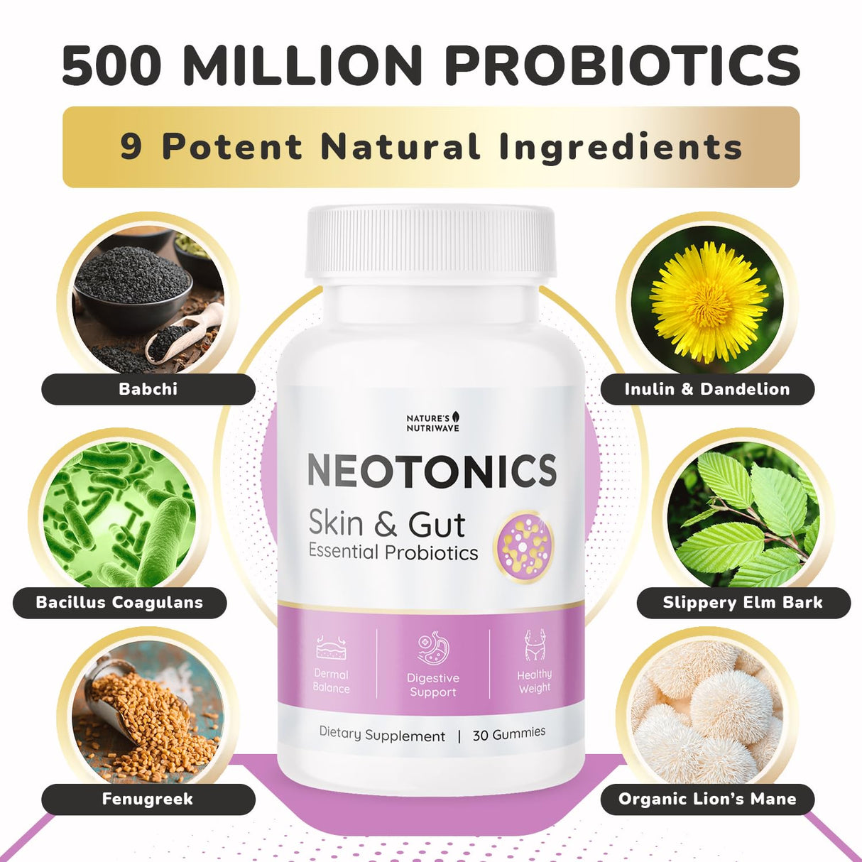 Neotonics Skin and Gut Gummies - 100% Natural Probiotic Gummies, Chewable Probiotics for Digestive Health & Skin Health, Daily Probiotics for Women & Men - Apple Flavor, 30 Gummies, 1 Month Supply