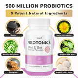Neotonics Skin and Gut Gummies - 100% Natural Probiotic Gummies, Chewable Probiotics for Digestive Health & Skin Health, Daily Probiotics for Women & Men - Apple Flavor, 30 Gummies, 1 Month Supply