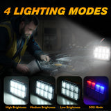 120W Solar Rechargeable Work Light, 144 LED 10000LM Led Work Light with 4 Modes, Portable Flood Light with Stand, IP66 Waterproof Outdoor Working Light for Emergency Mechanic Camping Repair (Yellow)