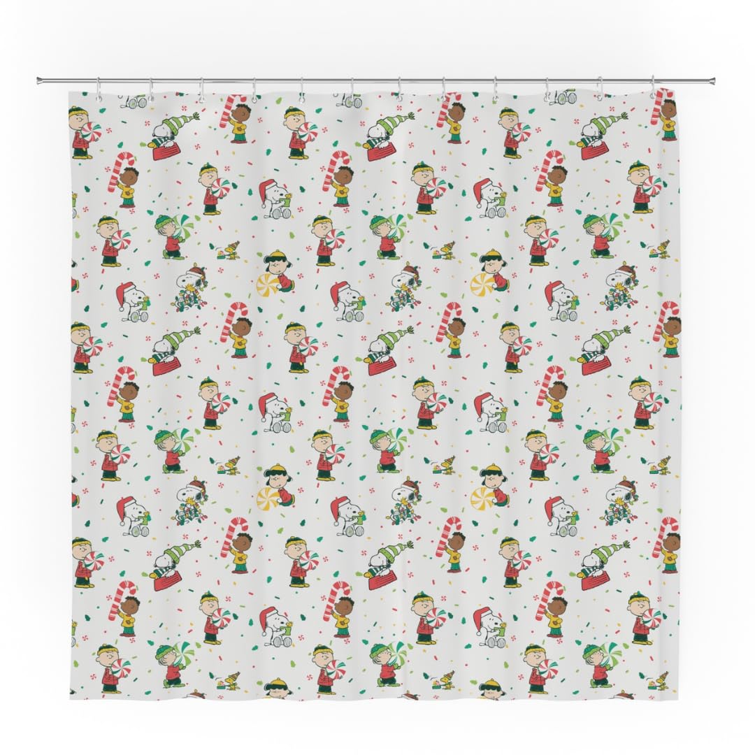 Franco Peanuts Holiday Christmas Bath Microfiber Shower Curtain, 72x72, (Officially Licensed Product)