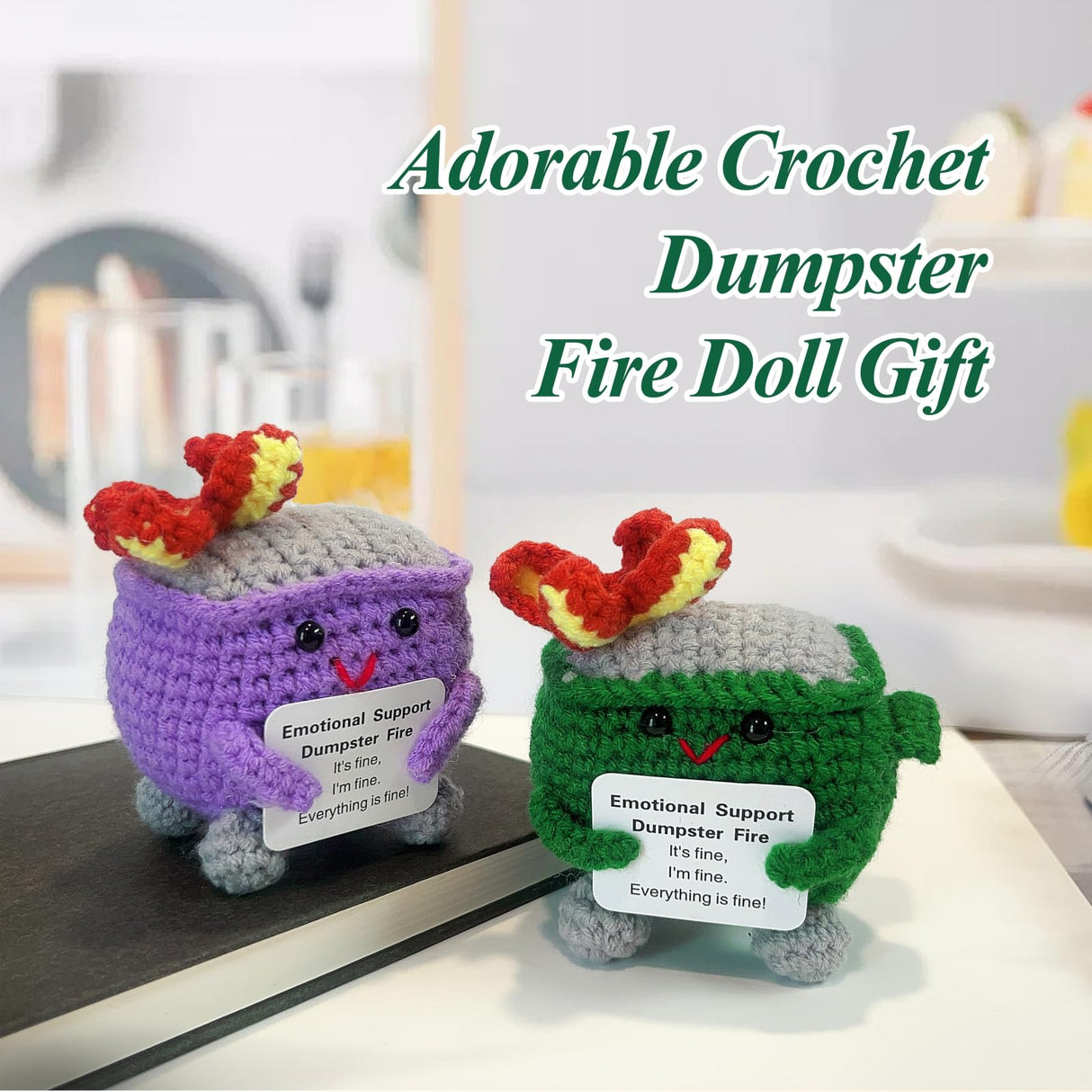 Nordkawa Emotional Support Dumpster Fire - Positive Crochet Christmas Birthday Gifts for Women Men Girls Coworker Friend, Handmade Knitting Thanksgiving Basket Dumpster Home Office Accessories Decor