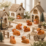Teenzee 50 Pcs Mini Highland Cow Figurines Bulk Mini Cow Figurines Cake Decorations Cute Miniature Resin Sculpture Ornament Micro Landscape Office Garden Desk Party Tabletop Decor