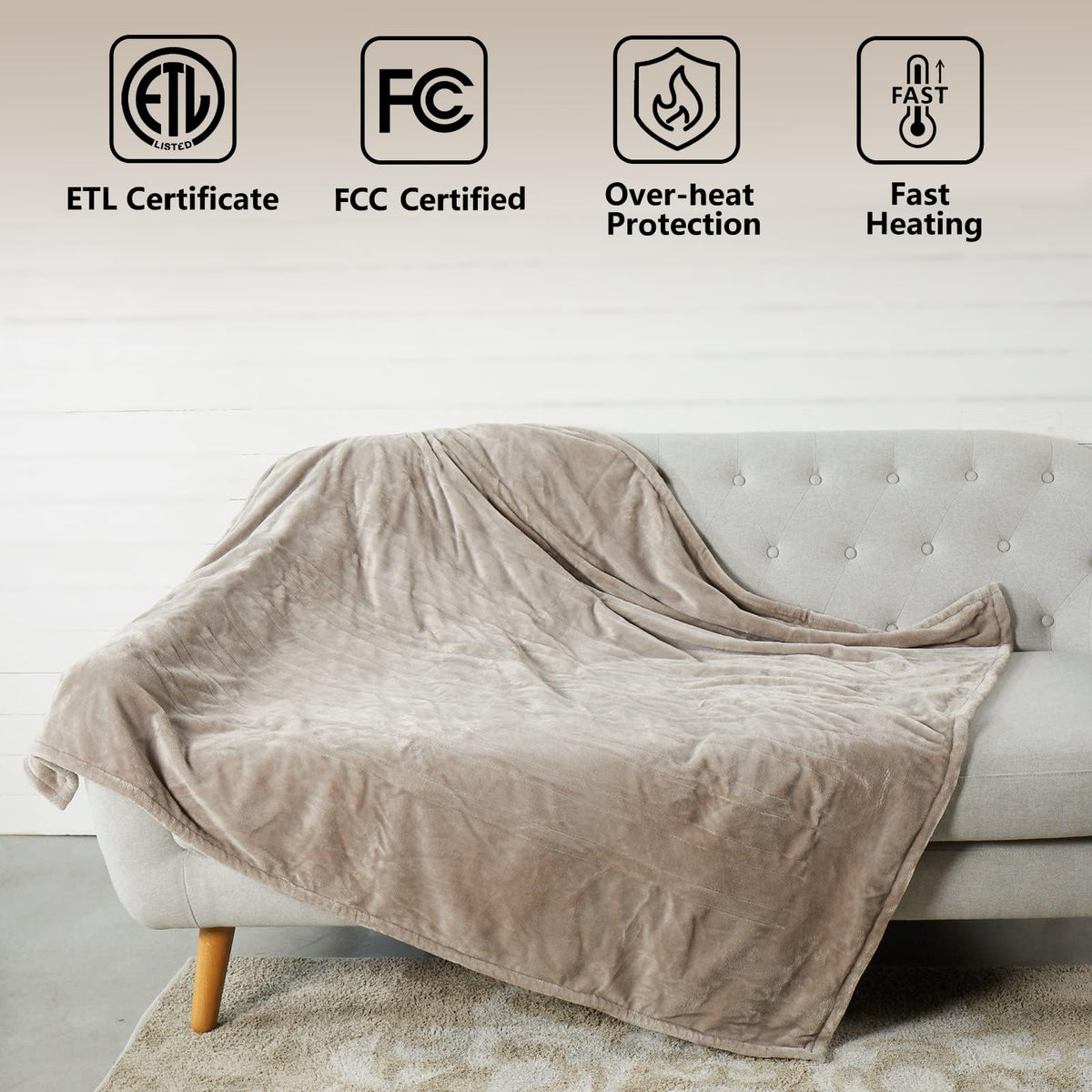 Tefici Heated Blanket Throw,Ultra Soft 2-Layer Flannel Electric Blanket