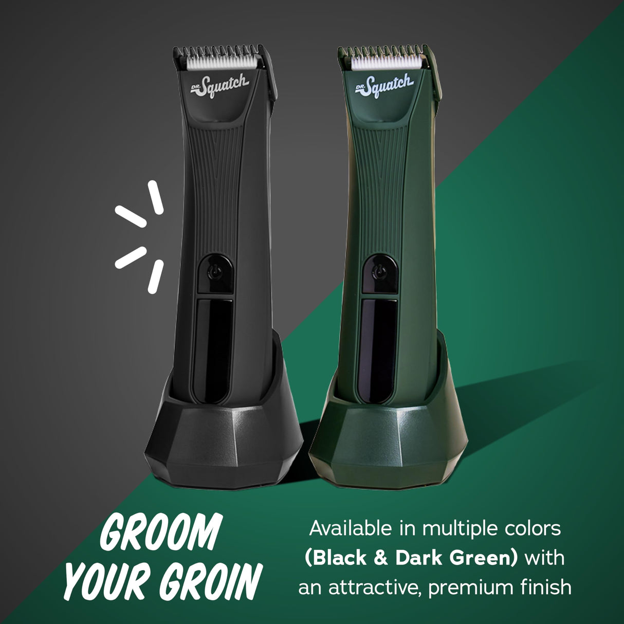 Dr. Squatch Groin Guardian Electric Trimmer with Squatch-Shield Technology - Cordless Body Hair Trimmer with Built-in LED Light, Black