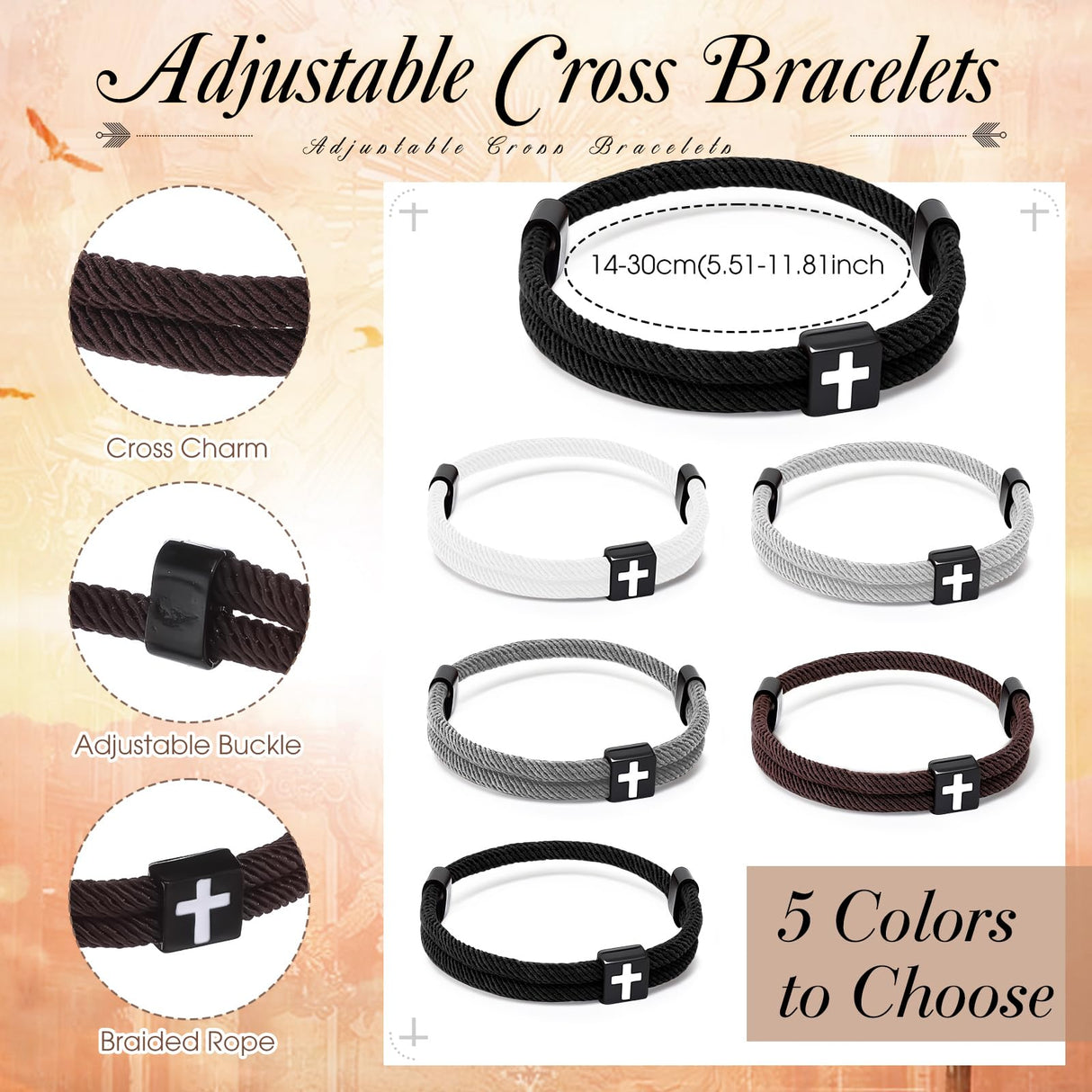 Tondiamo 20 Set Fathers Day Bracelet Gift for Church Cross Christian Adjustable Jesus Wristband Religious Blessed Dad Bible Verse Scripture Cards Organza Bag Basket Stuffers for Dad (Braided Style)