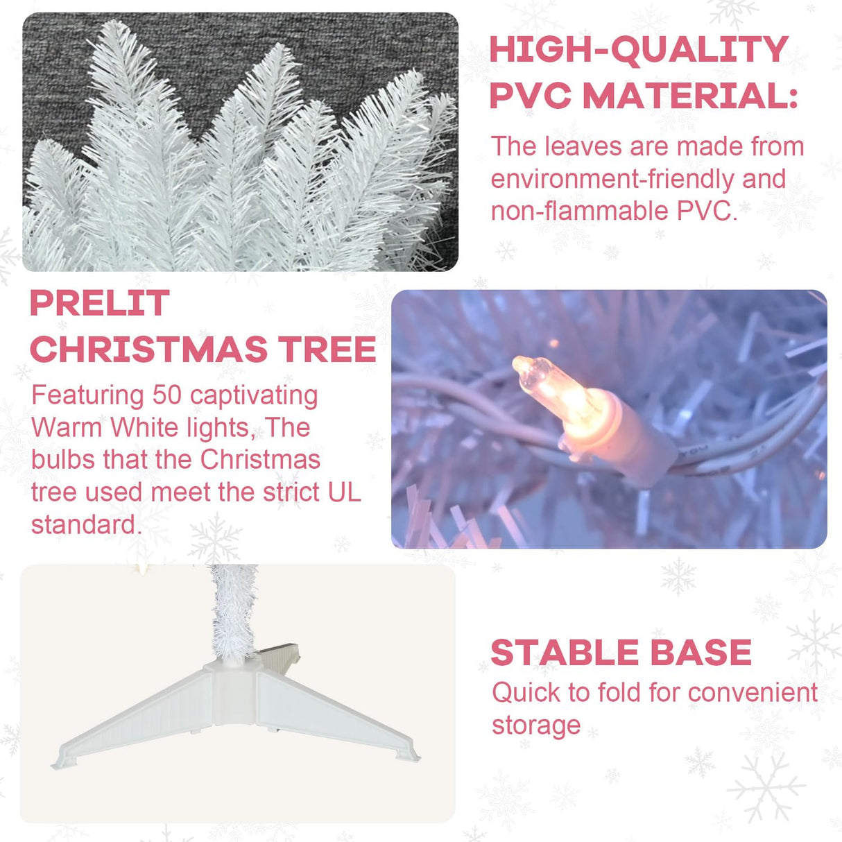 4ft Lighted Artificial White Christmas Tree | Leeheeyee Small Christmas Tree, Not Pre-lit White Tinsel Pine Trees with Lights, Ideal for Home, Office, and Xmas Tree Party Décor
