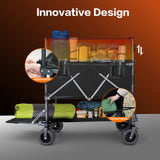 Double Decker Wagon with Retractable Mesh & Tailgate - 560Lbs Load Heavy Duty Foldable Collapsible Wagon Cart with Wheels for Camping, Groceries, Sports (Black)