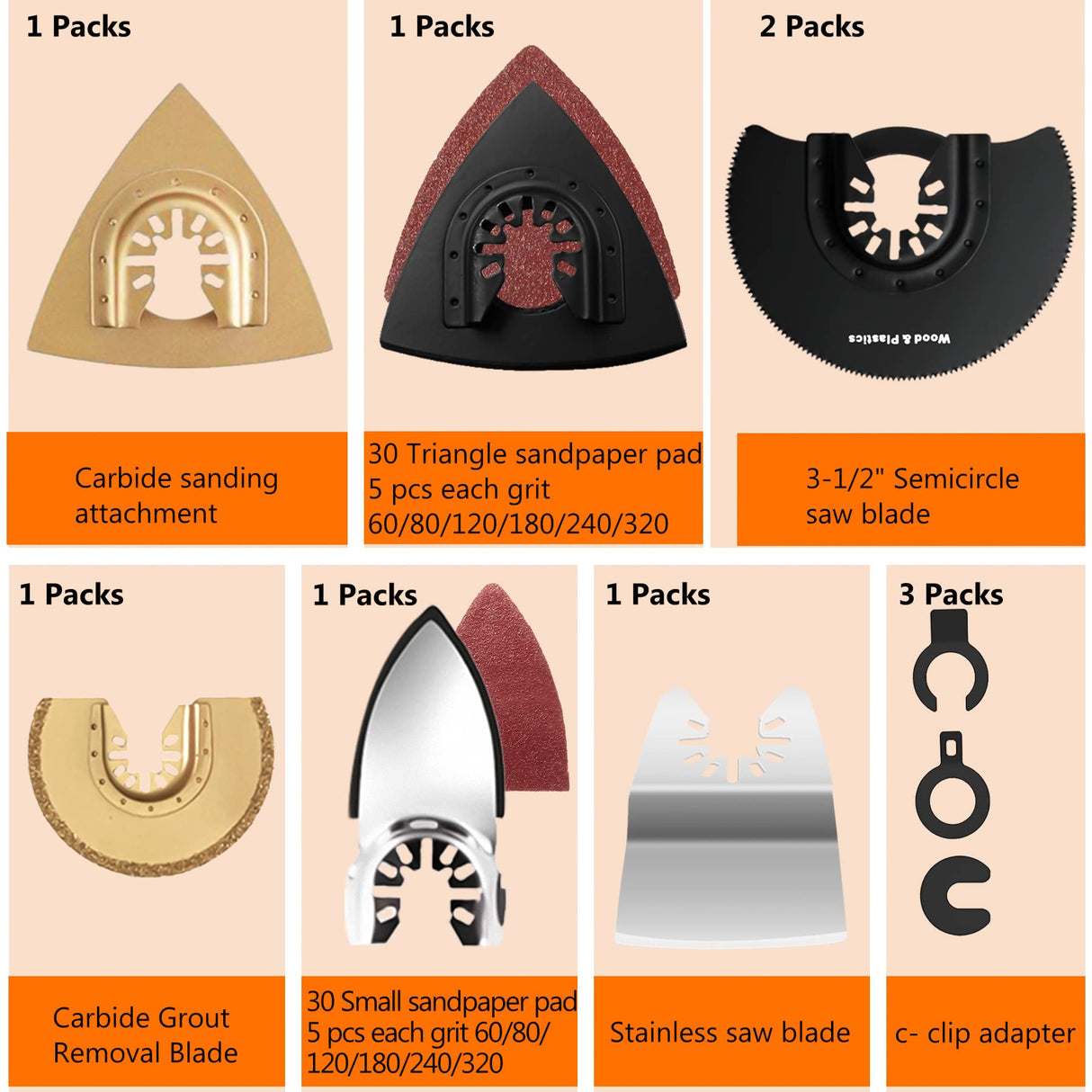 CONNOO 86 Pack Oscillating Saw Blades with Case, Arc Edge Multitool Blades, Oscillating Tool Blade, Bi-Metal for Wood/Metal/Plastic Kits Fit for Ryobi