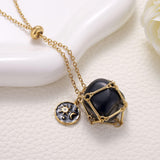 MIXJOY Black Obsidian Crystal Necklace, Sun and Moon Celestial Pendant Gothic Jewelry for Women, Dark Academia Aesthetic Black Gemstone Protection Gift for Halloween Christmas Birthday, Small