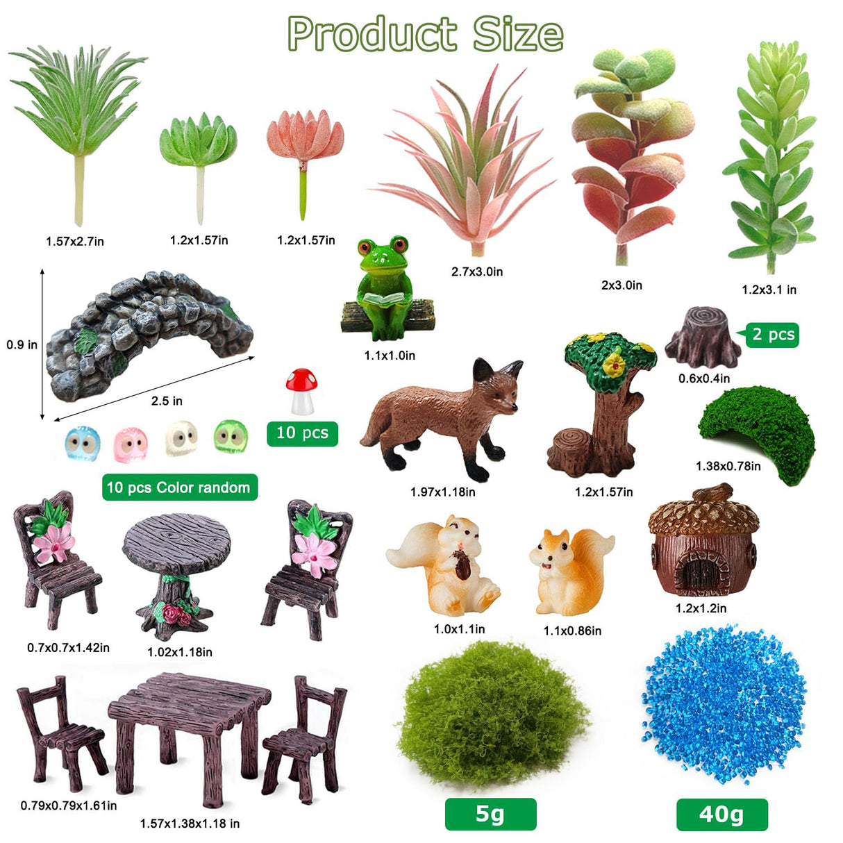 QuarenDen 44 Pcs Fairy Garden Accessories, Miniature Table and Chairs Set, Miniature Figurines Mini Resin Animals House Bridge for Micro Landscape Potted Plant Terrarium Decor DIY Craft Gift