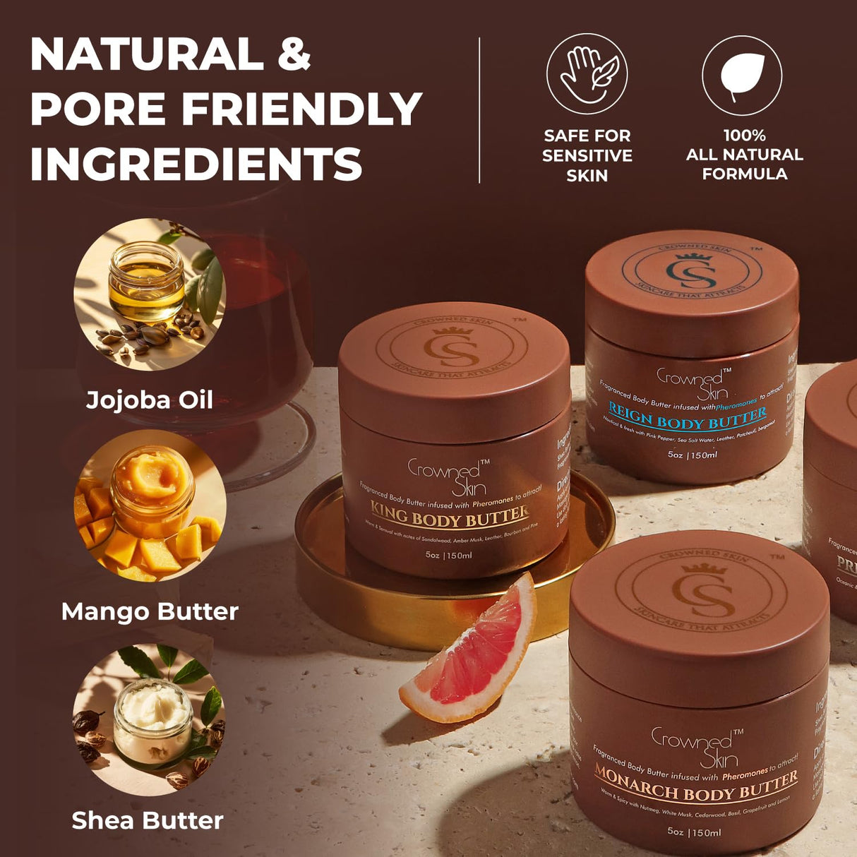 Crowned Skin King and Reign Cologned Body Butter Bundle | Sandalwood, Leather, Fresh, and Nautical Scents | Infused with Organic Shea & Mango Butters | Moisturizing Formula with All-Day Fragrance