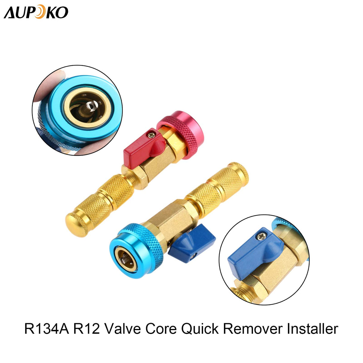 R134A R12 Valve Core Quick Remover Installer, Air Conditioning Adjustable High Pressure (Red) and Low Pressure (Blue) Valve Core Tool, 2 Pack