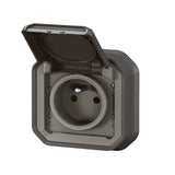 Legrand - IP55 Waterproof Socket with Plexo Earth - 2P+T 16A Socket Complete with Shutter - For Recessed Installation with Claws - Made in France - Anthracite