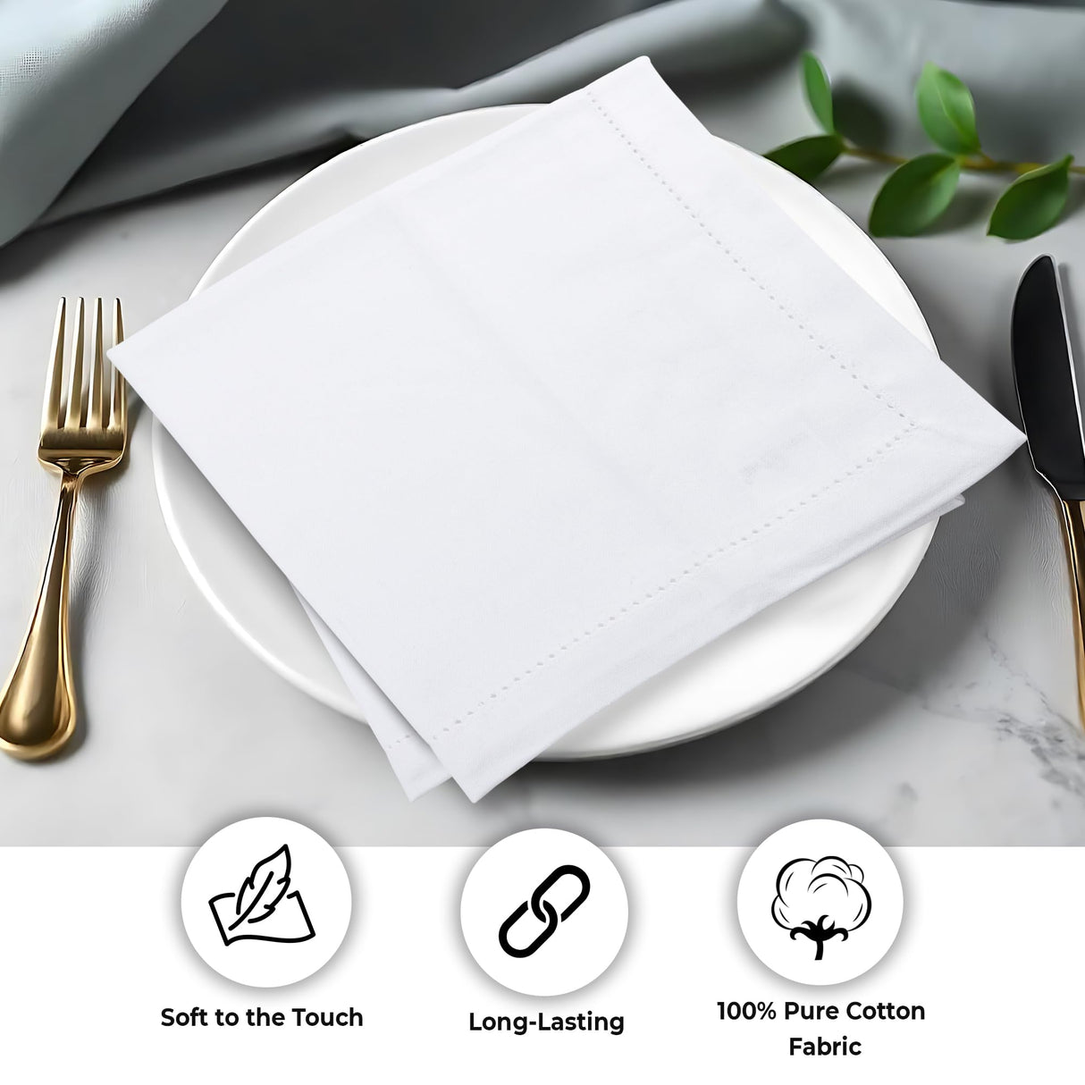 Urban Villa White Cloth Napkins Set of 12 100% Cotton Hemstitch Dinner Napkins Cloths Washable 20”x20” Absorbent Soft Durable Reusable-Ideal for Everyday Use Parties Wedding Thanks Giving Christmas