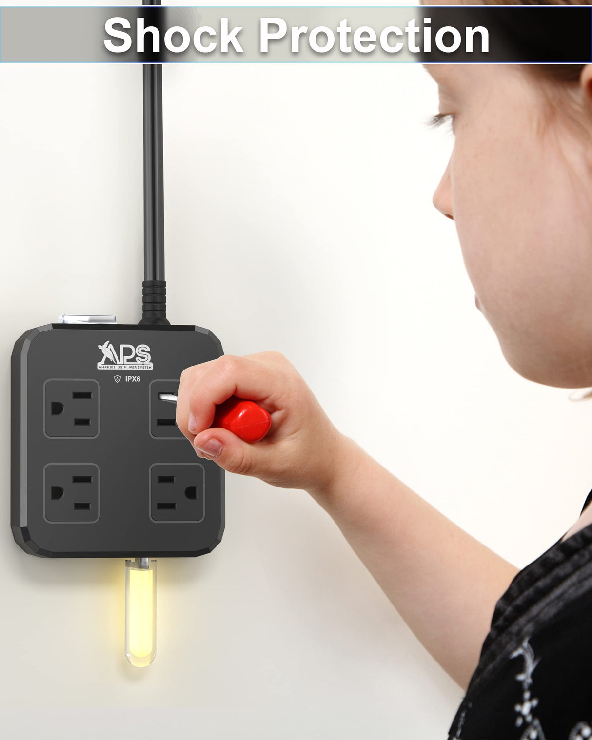 Outdoor Power Strip Weatherproof, Waterproof Surge Protector with 4 Wide Outlet with 3 USB Ports, 6FT Long Extension Cord,1875W Overload Protection，Outlet Extender for Christmas Lights ETL Black