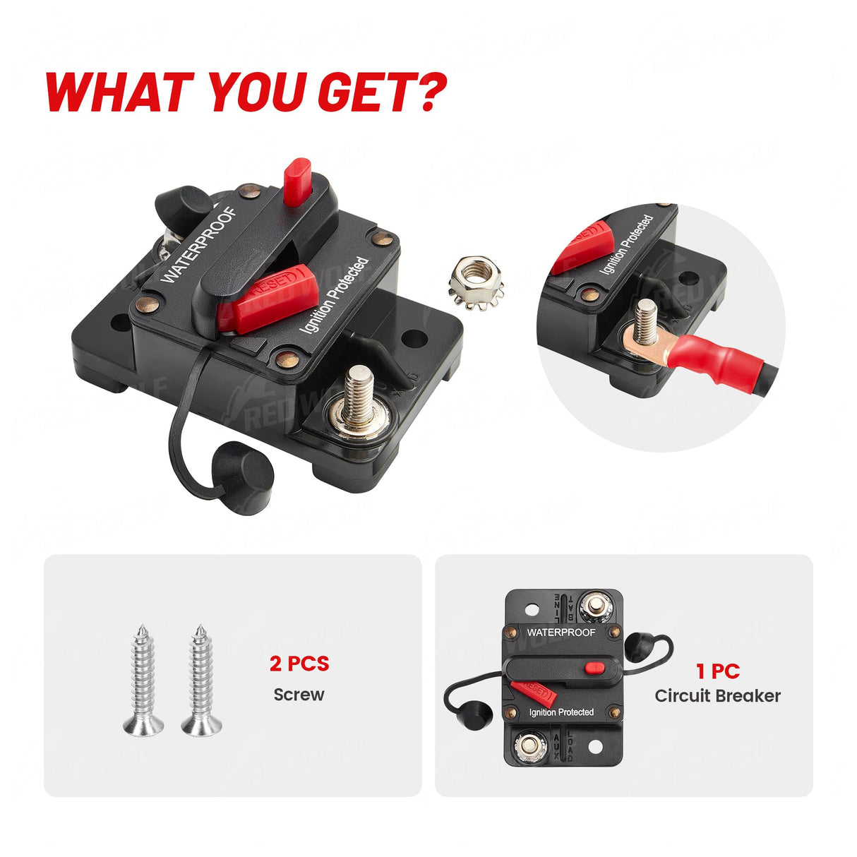 RED WOLF 50A Amp Circuit Breaker for Boat Trolling Motor Marine ATV Vehicles Stereo Audio Battery Solar System Inline Fuse with Manual Reset Switcher DC 12V-48V