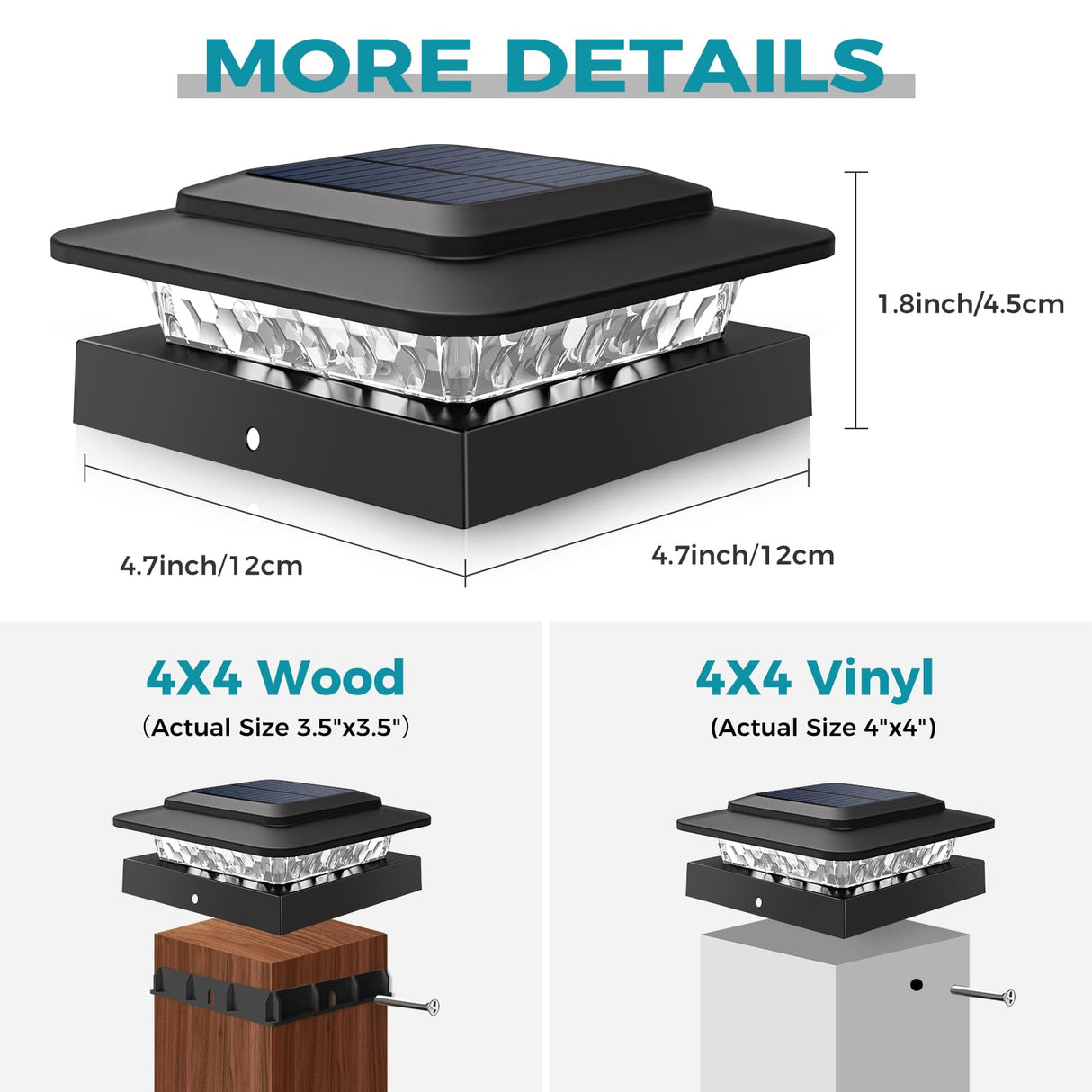 kolpop 4x4 Solar Post Cap Lights Outdoor 16Pack- 3 Color Temperatures& 2 Level Brightness, IP65 Waterproof, 16 LED Black Fence Deck Post Light Solar Powered for 4×4/3.5×3.5 Wood/Vinyl Posts