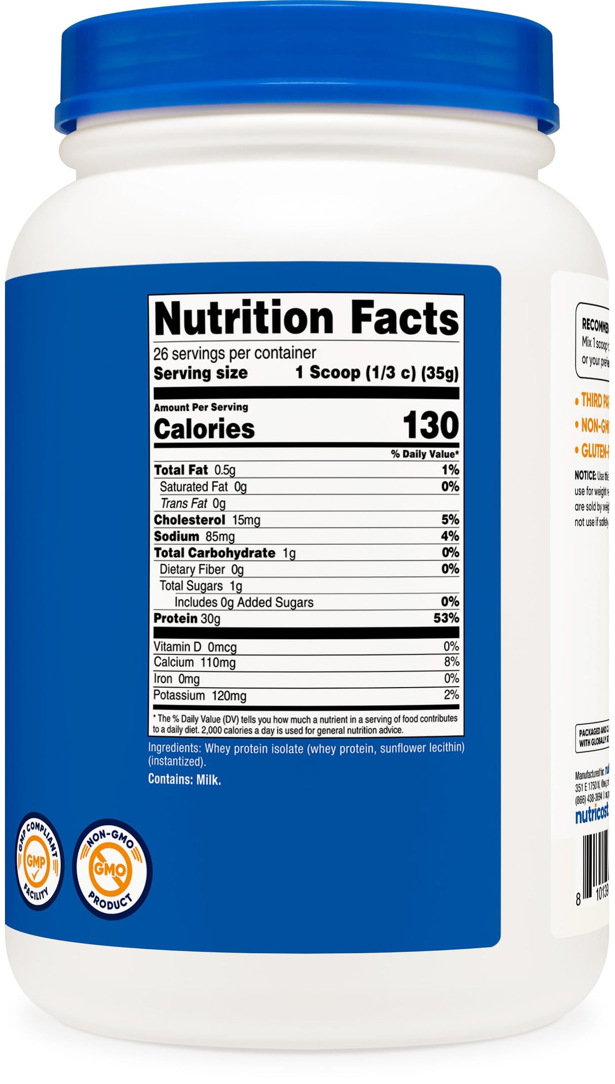 Nutricost Whey Protein Isolate (Unflavored) 2LBS