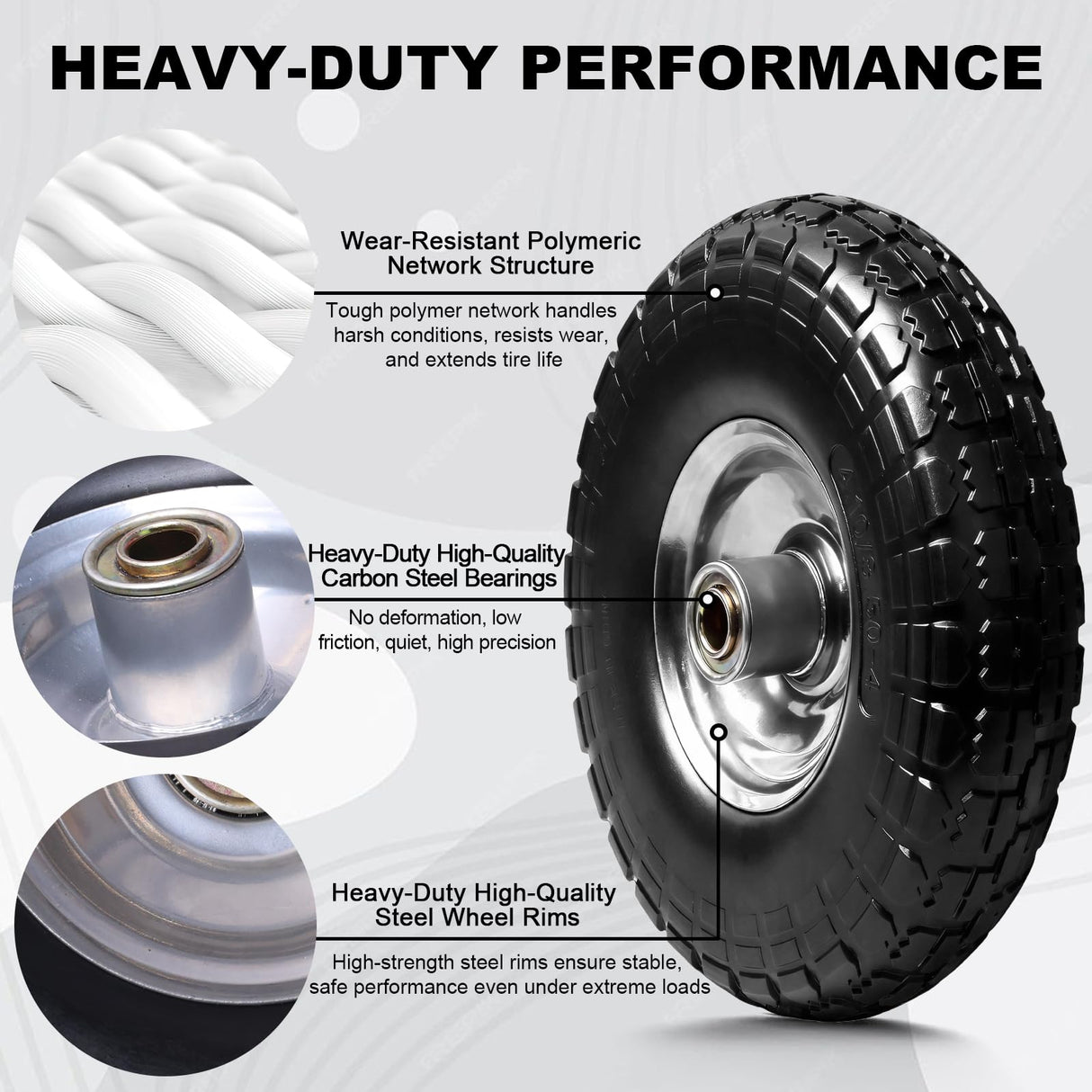 Storystore 2-Pack 4.10/3.50-4 Tire and Wheel - 10 Inch Solid Rubber Tire Wheels with 5/8" Bearings, 2.2" Offset Hub for Hand Truck, Trolley Dolly, Garden Cart and Wheelbarrow