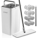 JOYMOOP Mop and Bucket Set with Wringer, Dust Mops for Floor Cleaning, Wall Cleaner with Long Handle,Wet and Dry Use - 8 Microfiber Mop Pads