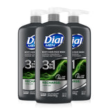 Dial Men 3-in-1 Body, Hair and Face Wash, Recharge, 23 Fl Oz, 3-Pack