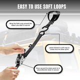 Jack Boss Ratchet Tie Down Straps Set,1500 lbs Break Strength, 1" x 15' Heavy Duty Ratchet Straps with 4X Soft Loops Padded Handles Coated S Hook, Fits for Moving Appliances Motorcycle ATV Truck,Black