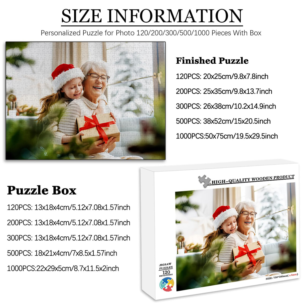 Custom Puzzle 120/200/300/500/1000/1500 Pieces, Personalized Puzzle from Your Own Photos, Customized Picture Jigsaw Puzzle Gift for Christmas Wedding Birthday Family