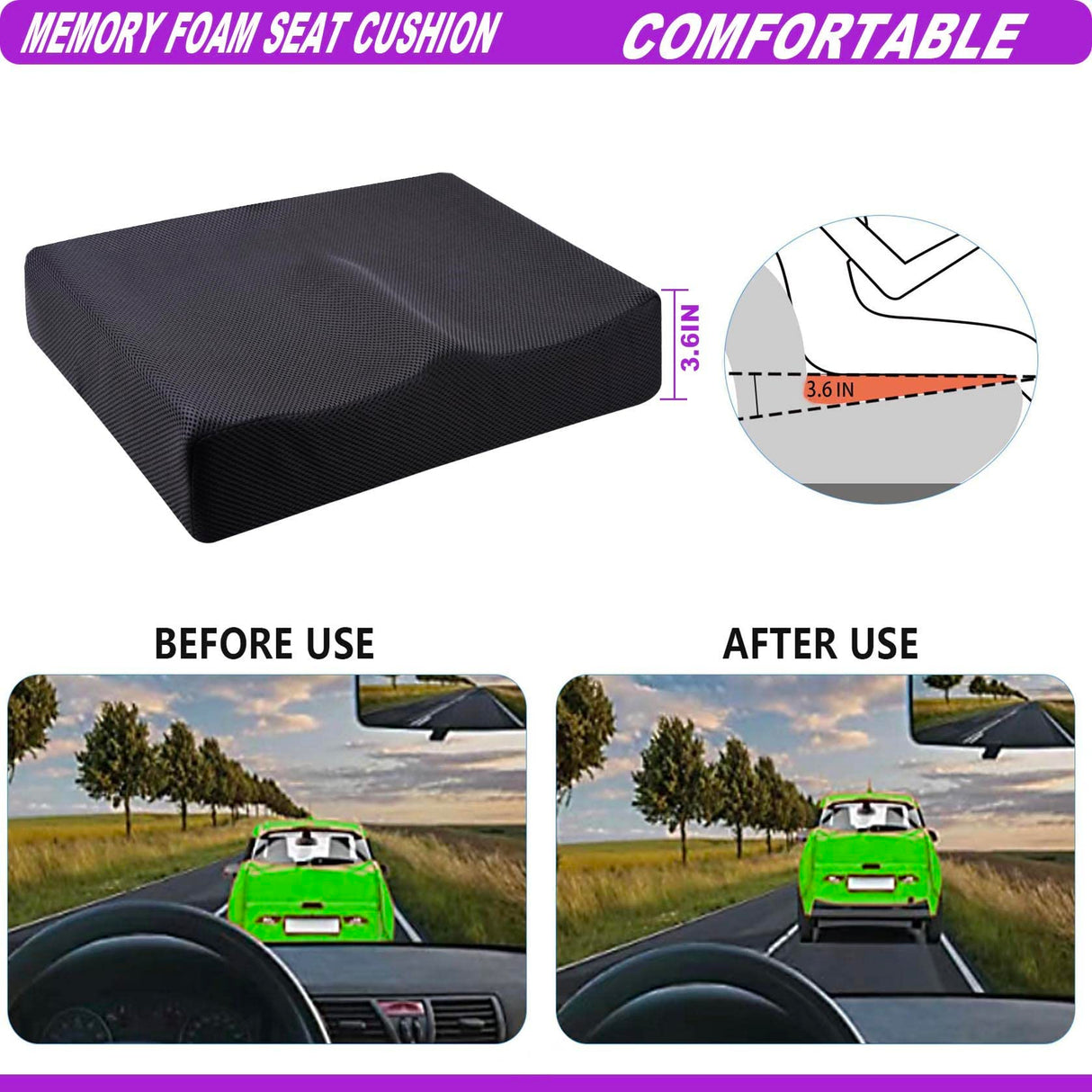 Extra Large Office Chair Seat Cushion, Memory Foam Cushion for Coccyx, Tailbone, Sciatic Pain Relief, Non-Slip Chair Pads for Car, Wheelchair, Gaming Chair
