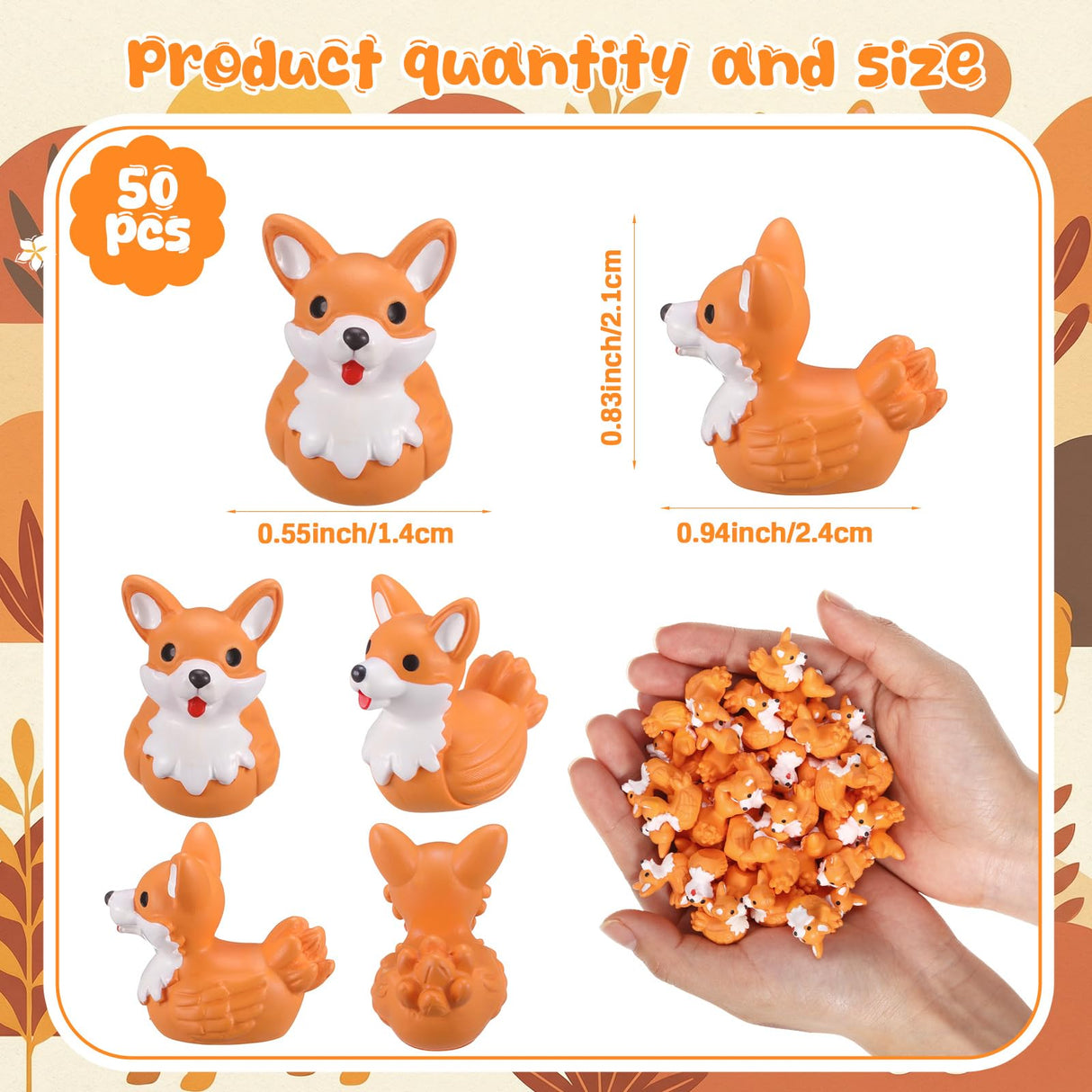 Geelin 50 Pcs Mini Corgi Duck Figurine Bulk Resin Tiny Duck Figurines Small Dog Statue for Fairy Garden, Miniature Terrariums, Animal Gift Bag Fillers, Dog Lovers Gifts
