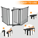 Bonnlo 120 Inches Wide Configurable Baby Gate, Fireplace Safety Fence/Guard, Adjustable 5-Panel Metal Play Yard for Toddler/Pet/Dog, Christmas Tree Fence, Includes 4 Pack of Wall Mounts, Black