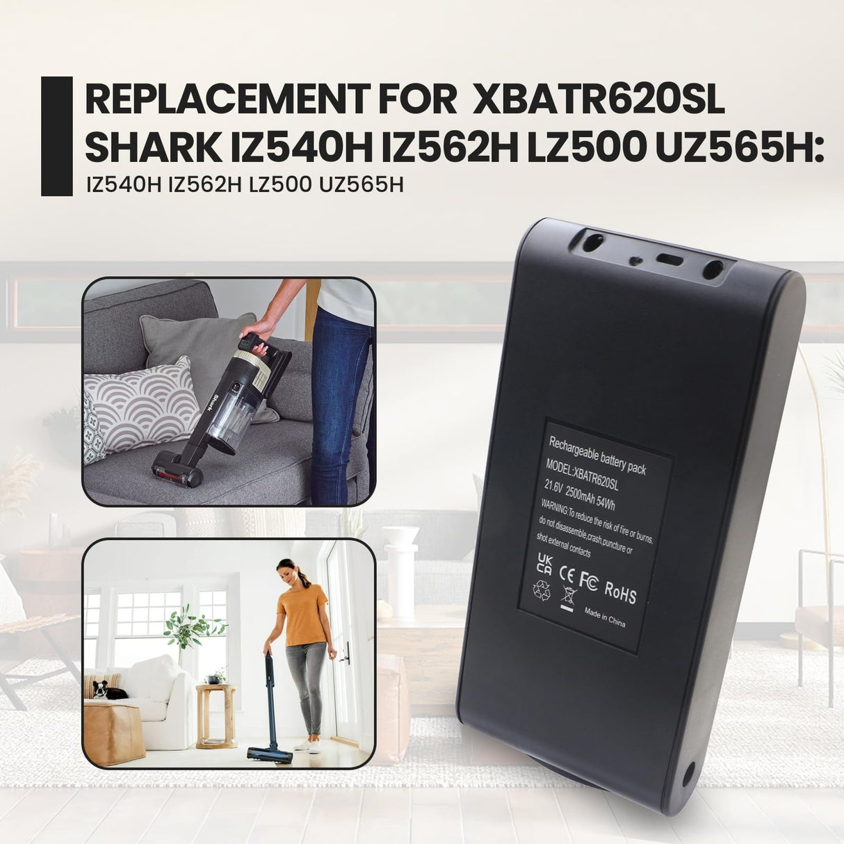 Replacement for Shark XBATR620SL XBATR625SL XBATR625SLEU Vacuum Battery, Compatible with Shark Stratos IZ540H IZ562H IZ531H IZ541H IZ500 LZ500 UZ565H Pro Cordless Vacuum Cleaner Battery 21.6V 2500mAh