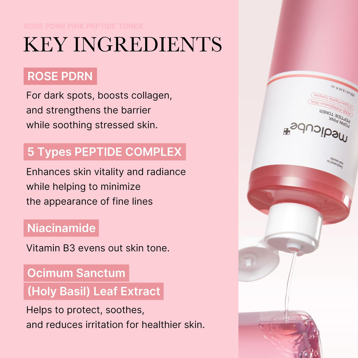 medicube PDRN Pink Peptide Toner I Pink Glow Toner for Skin Boosting, Soothing and Calming, Uneven Skin Tone, Rose PDRN & Peptide & Niacinamide, Korean Skin Care (250ml / 8.45 fl. oz.)