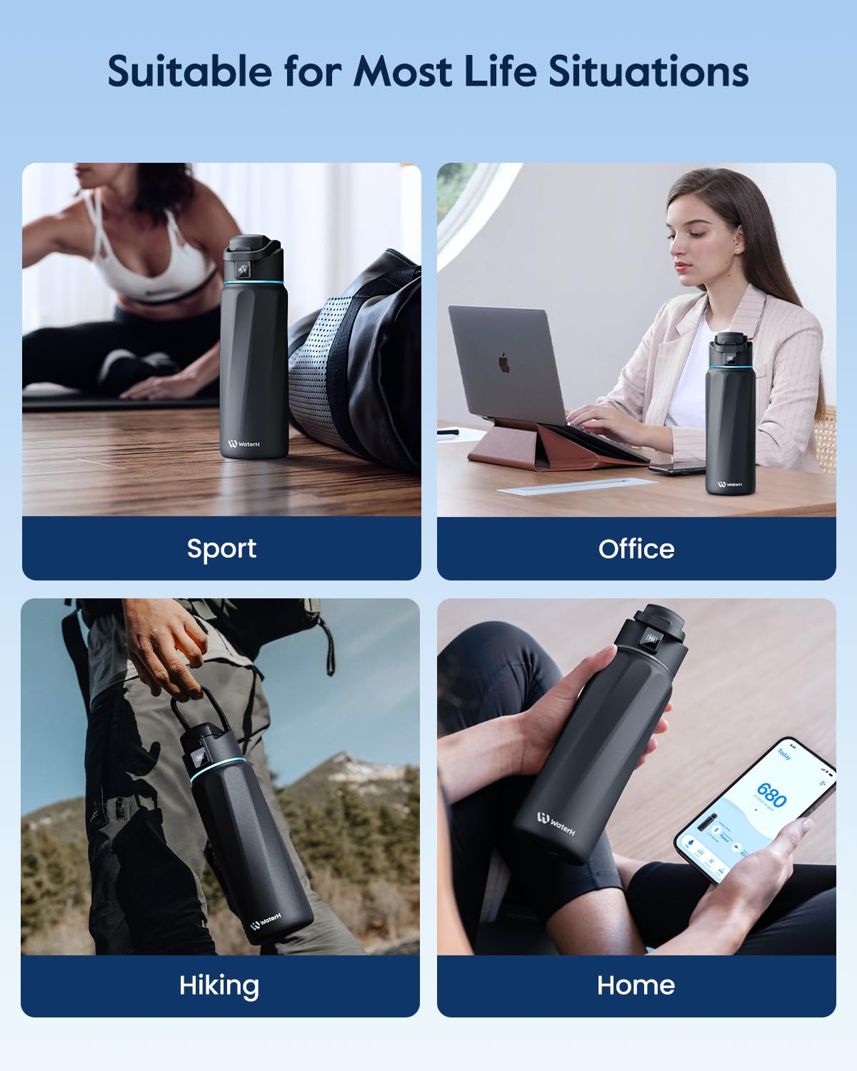 BOOST Smart Water Bottle with Reminder & Tracker, Double Wall Vacuum Insulated Bottles Stainless Steel, 32oz BPA-Free Wide Mouth for Gym, Office, School, Ideal Gift for Christmas, Halloween, New Year