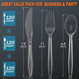 360 Count Plastic Silver Ware Heavy Duty, 120 Forks, 120 Spoons, 120 Knives, Heat Resistant & BPA Free Disposable SilverWare, Disposable Cutlery set, Premium Clear Utencils for Party Supply
