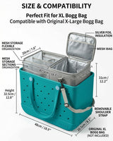 2-in-1 Cooler Organizer Insert for X Large Bogg Bag Accessories, 2-in-1 Dry-Wet Separate Tote Insert with Leakproof Cooler&Mesh Storage Bag,Bogg Bag Accessories for Beach,Camping,Picnic,Travel (Grey)