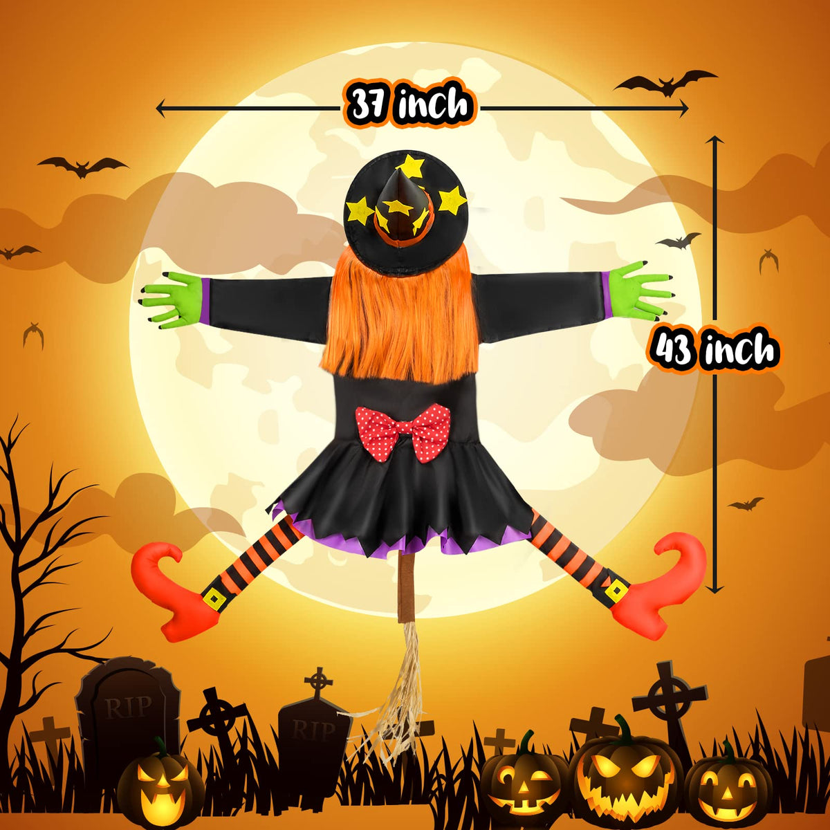Halloween Decorations Outdoor Crashing Witch: 44'' Flying Crashed Witches Hanging into Tree - Halloween Decor for Yard Garden Porch