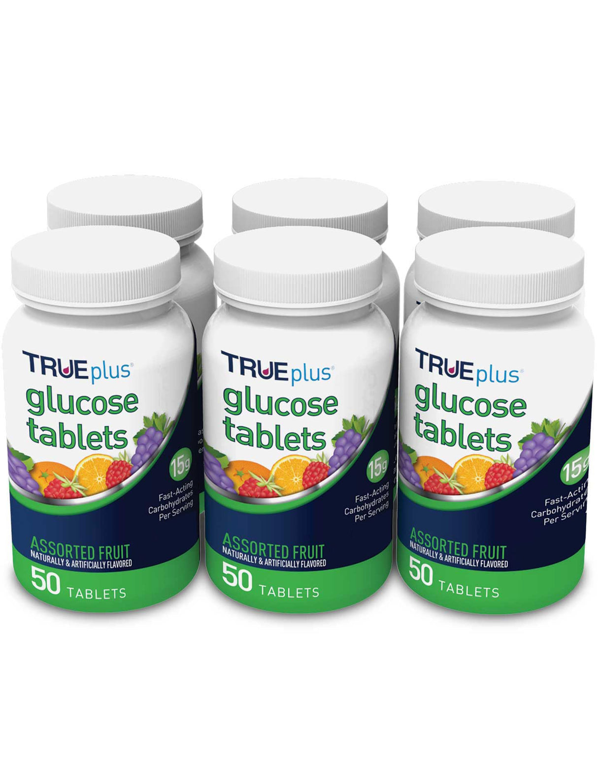 TRUEplus® Glucose Tablets, Assorted Flavor (Grape, Raspberry, Orange) - 50ct Bottle - 6 Pack