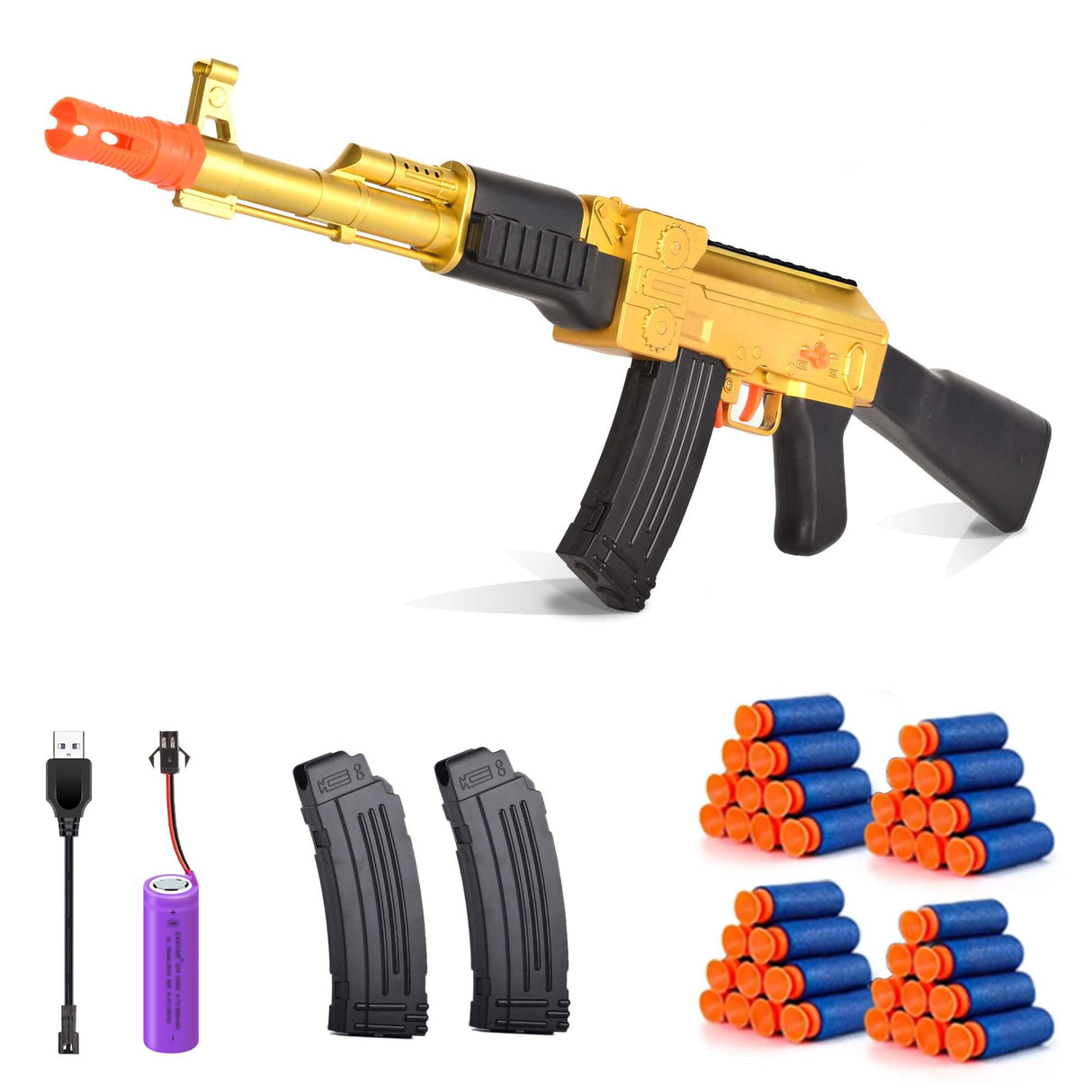BYTEWAR Electric Golden AK-47 Realistic Soft Bullets Toy Gun,Foam Blasters Toys with 40 Foam Darts & 2 Magazines,Automatic Sniper Rifle for Kids Ages 6+ Years Old,Christmas Birthday Gift for Boys