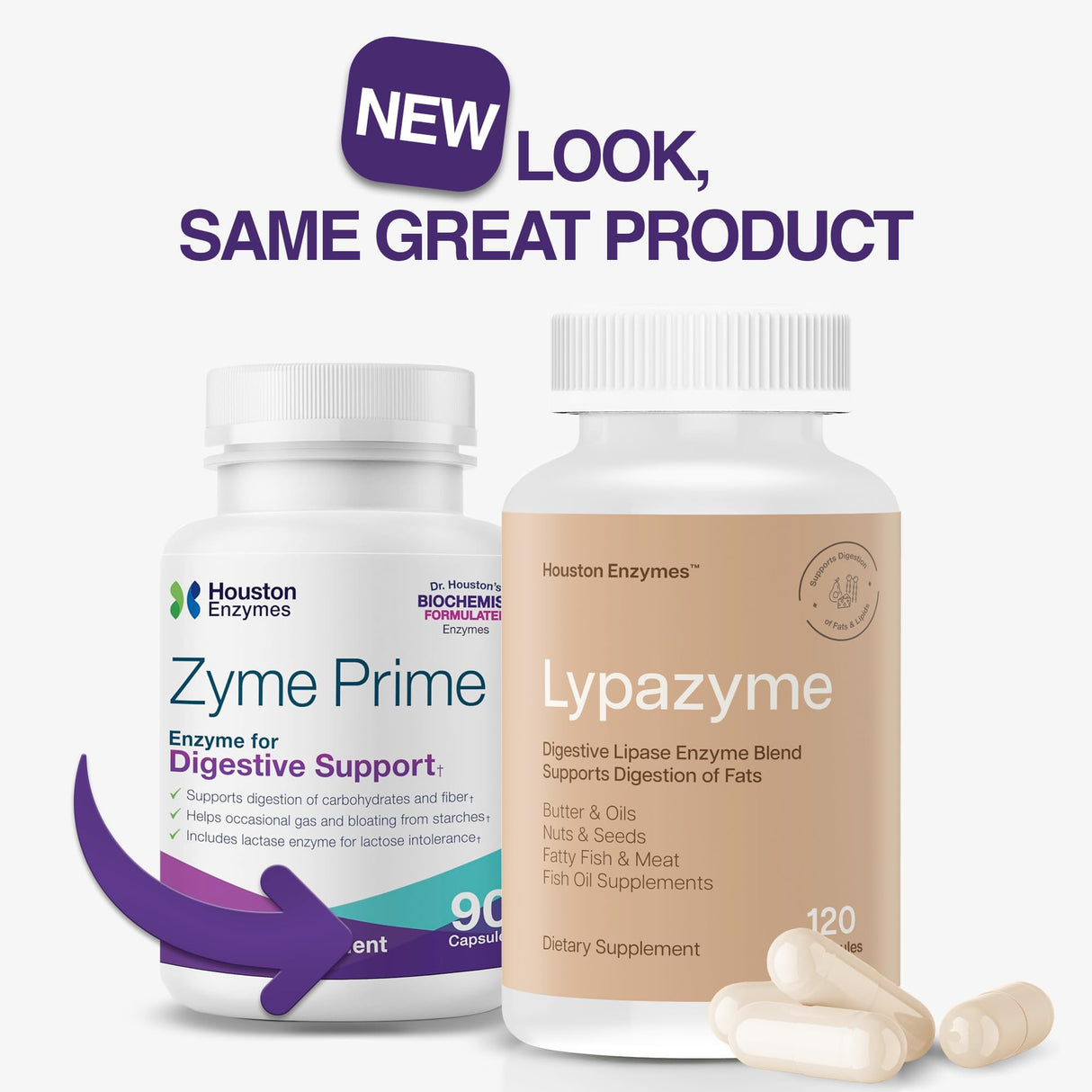 Houston Enzymes - Zyme Prime - 90 Capsules - Digestive Enzymes Women & Men Enzyme, Digestion for Carb, Fat & Protein Breakdown, Helps Intolerances, Bloating & Gas, Digestive Health Supplement