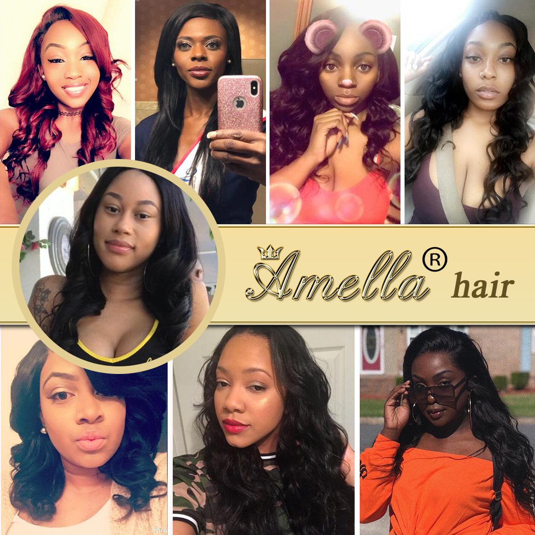Amella Hair 100% Unprocessed Virgin Brazilian Human Hair Brazilian Body Wave 3 Bundles (18 20 22,300g) Hair Extensions Grade 8A Remy Human Hair Bundles Natural Black Color