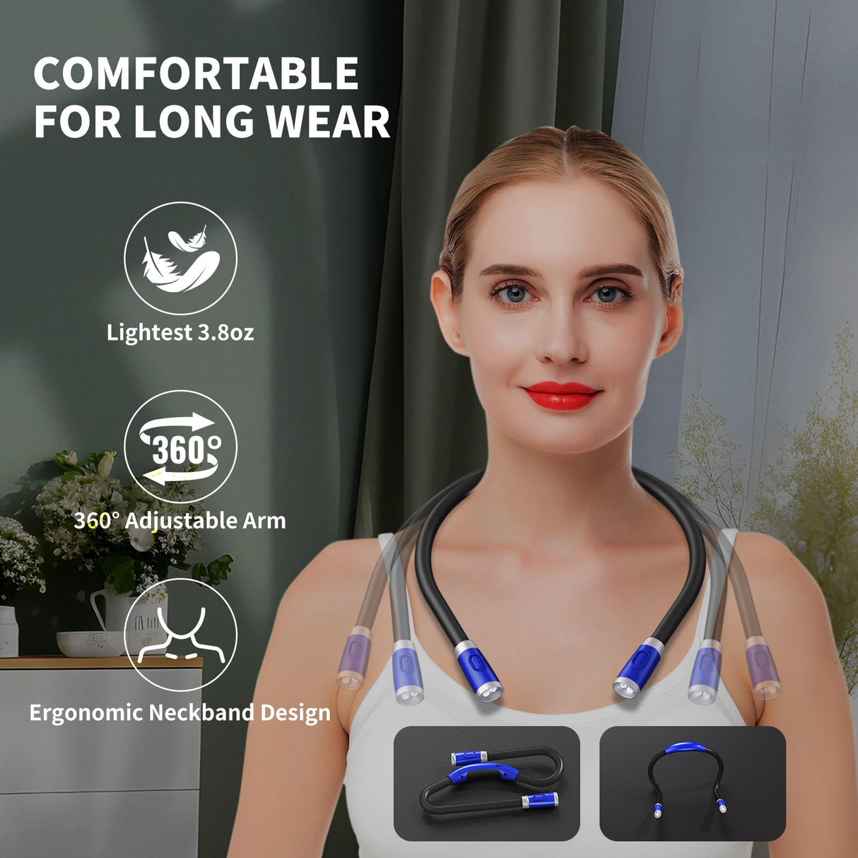 Stocking Stuffers for Men, Women, Teens, Kids & Adults - Neck Reading Light & Book Lights - 3 Color & 6 Brightness, Flexible Arm, 80H Rechargeable - Christmas Gift White Elephant Gifts for Book Lovers