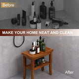 Teak Shower Bench Stool with Storage Shelf, Waterproof Shower Chair Spa Bath Seat, Shower Stool for Inside Shower, Bathroom Bench Seat for Adults Elderly Seniors for Indoor or Outdoor Use