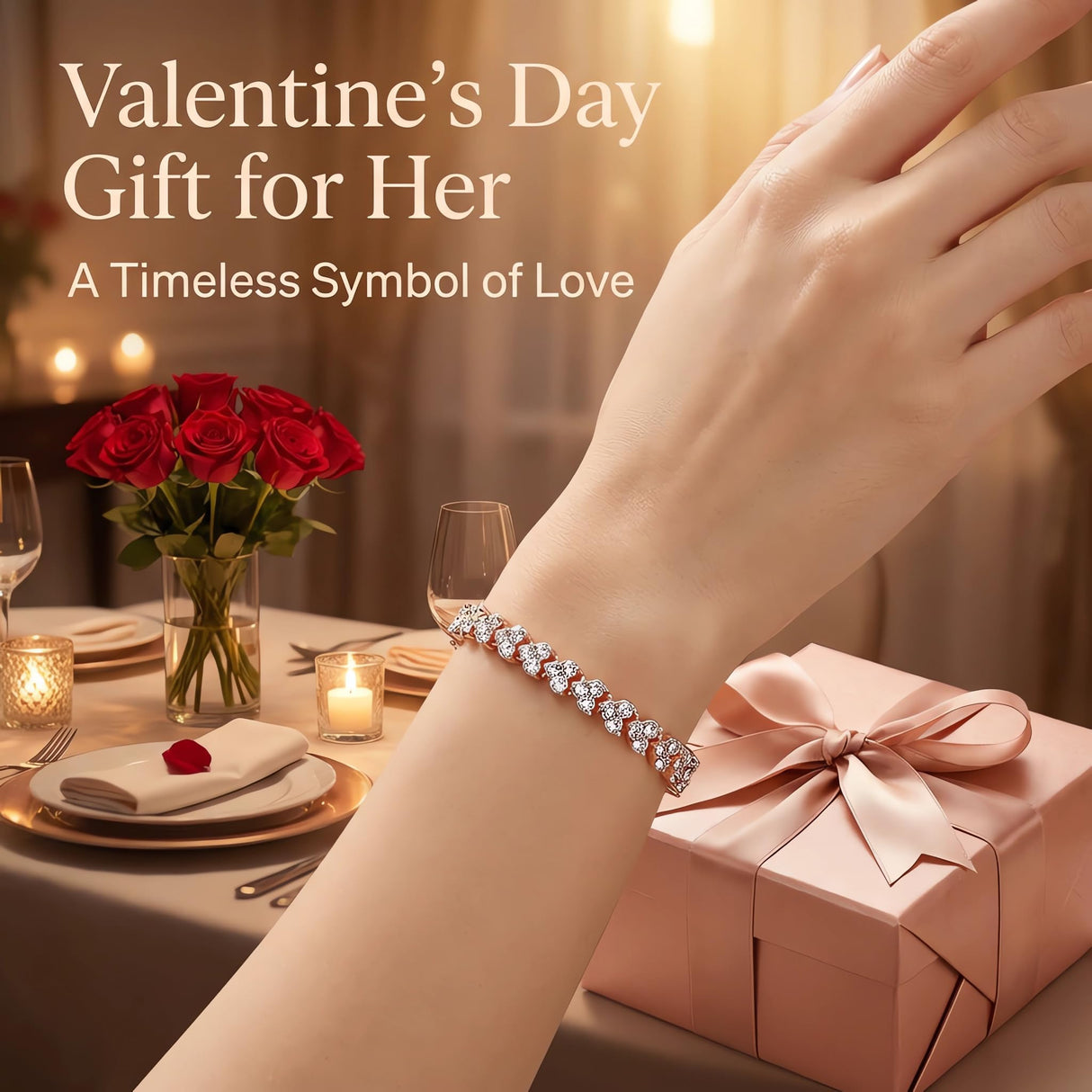 Lvseeman Rose Gold Tennis Bracelet for Women, Gold Plated Cubic ZirconiaTennis Bracelet with Secure Clasp, 7 Inch Stackable Minimalist Jewelry Gift for Her